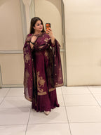 Wine Purple Designer Party Wear Suit Set with Embroidered Dupatta