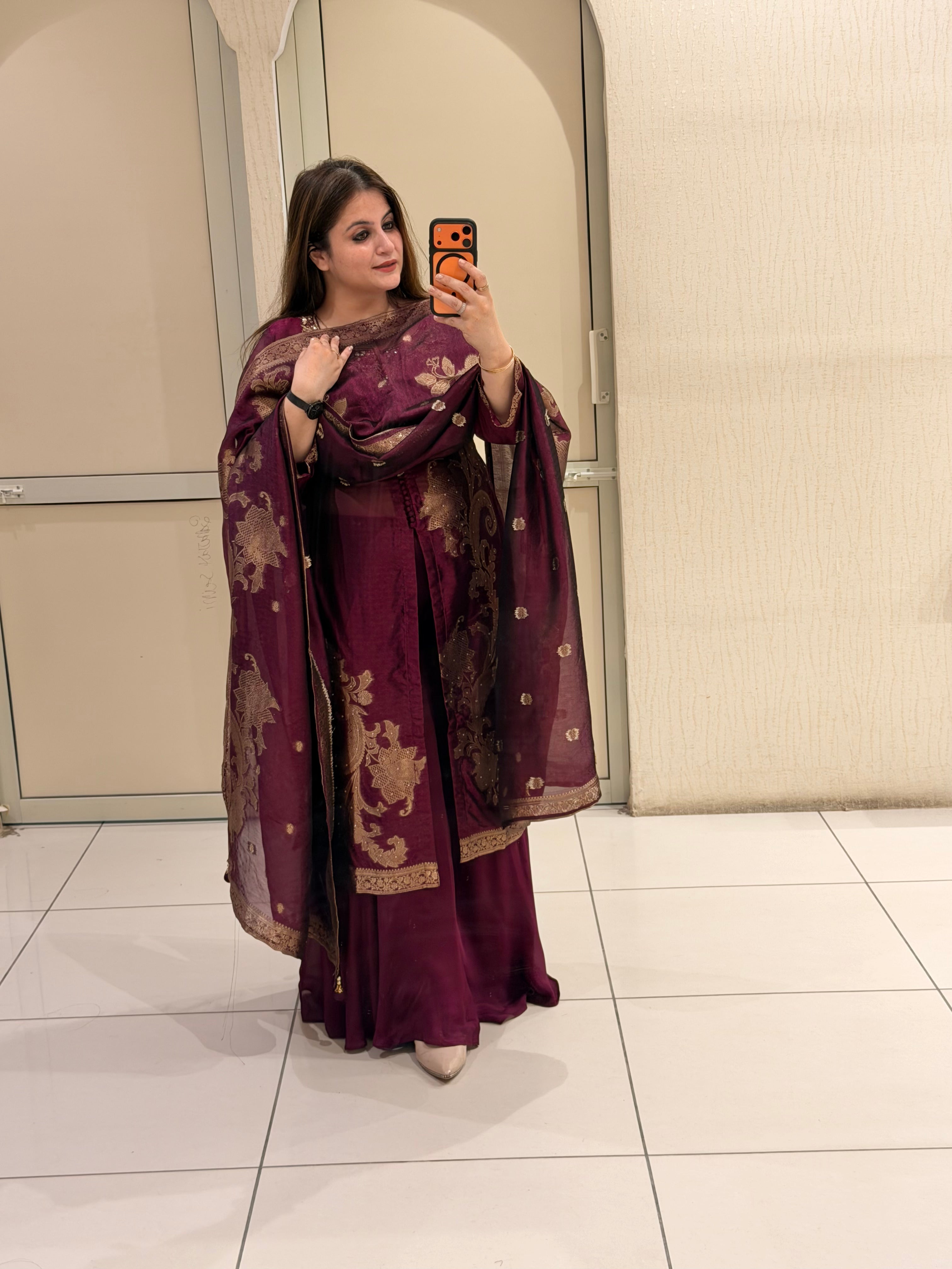 Wine Purple Designer Party Wear Suit Set with Embroidered Dupatta