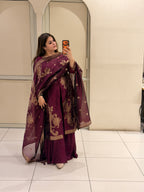 Wine Purple Designer Party Wear Suit Set with Embroidered Dupatta
