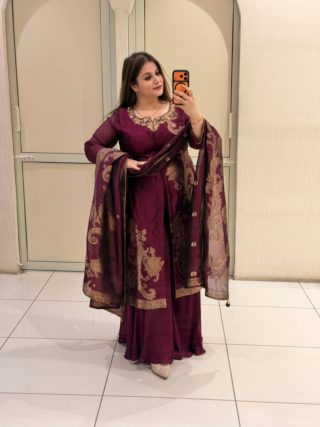 Wine Purple Designer Party Wear Suit Set with Embroidered Dupatta