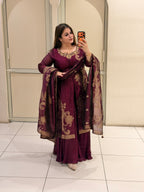 Wine Purple Designer Party Wear Suit Set with Embroidered Dupatta