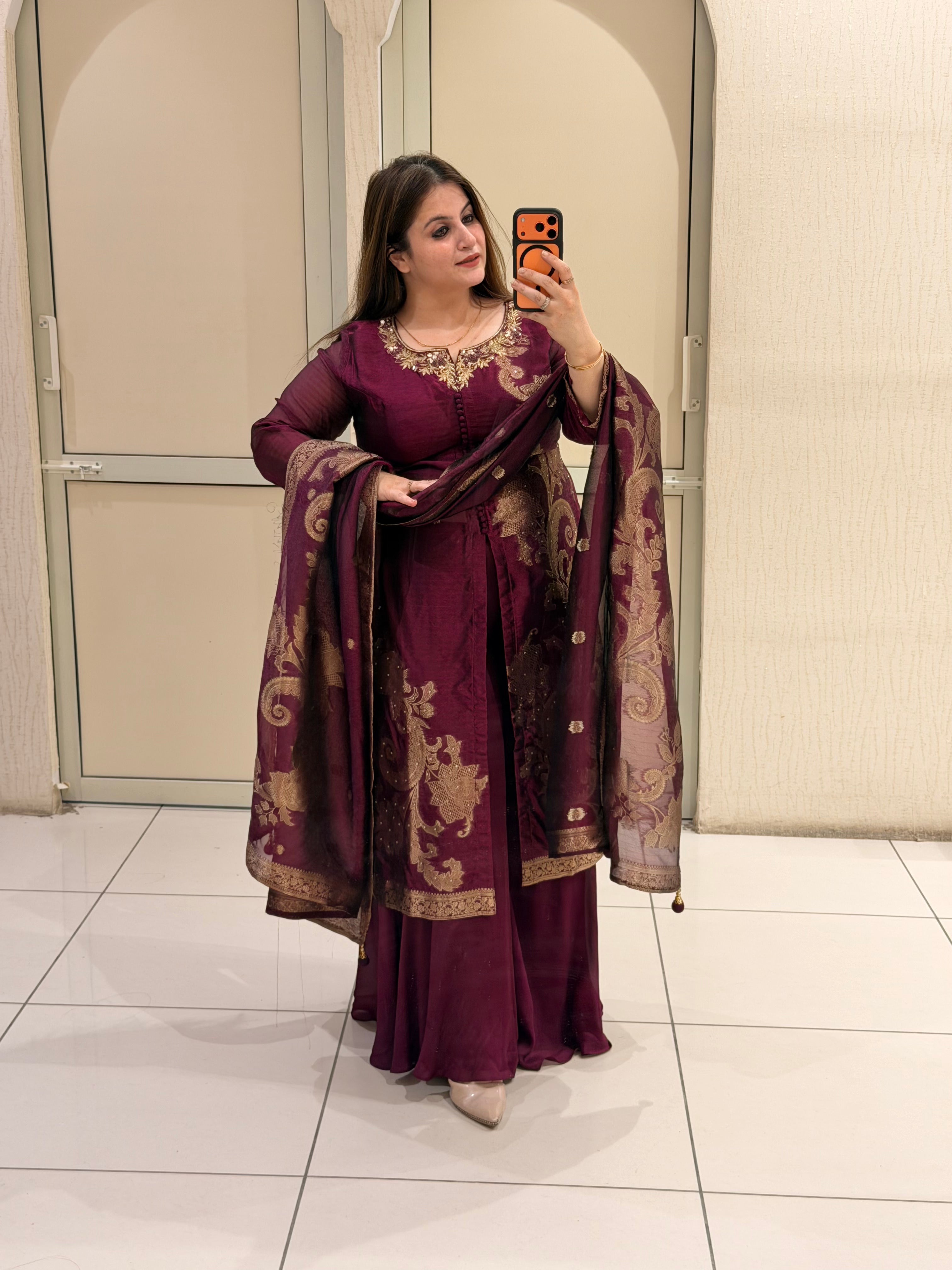 Wine Purple Designer Party Wear Suit Set with Embroidered Dupatta