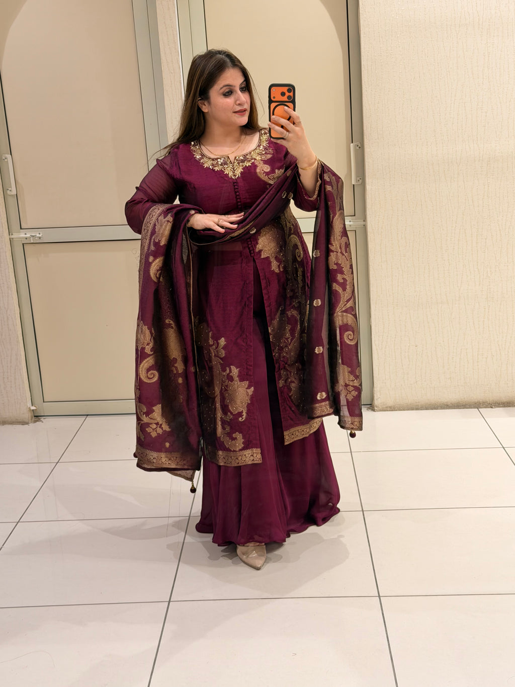 Wine Purple Designer Party Wear Suit Set with Embroidered Dupatta