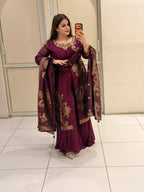 Wine Purple Designer Party Wear Suit Set with Embroidered Dupatta