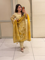 Elegant Ivory & Mustard Floral Party Wear Suit Set
