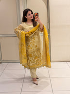 Elegant Ivory & Mustard Floral Party Wear Suit Set