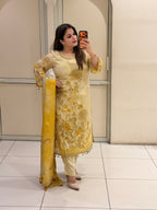 Elegant Ivory & Mustard Floral Party Wear Suit Set