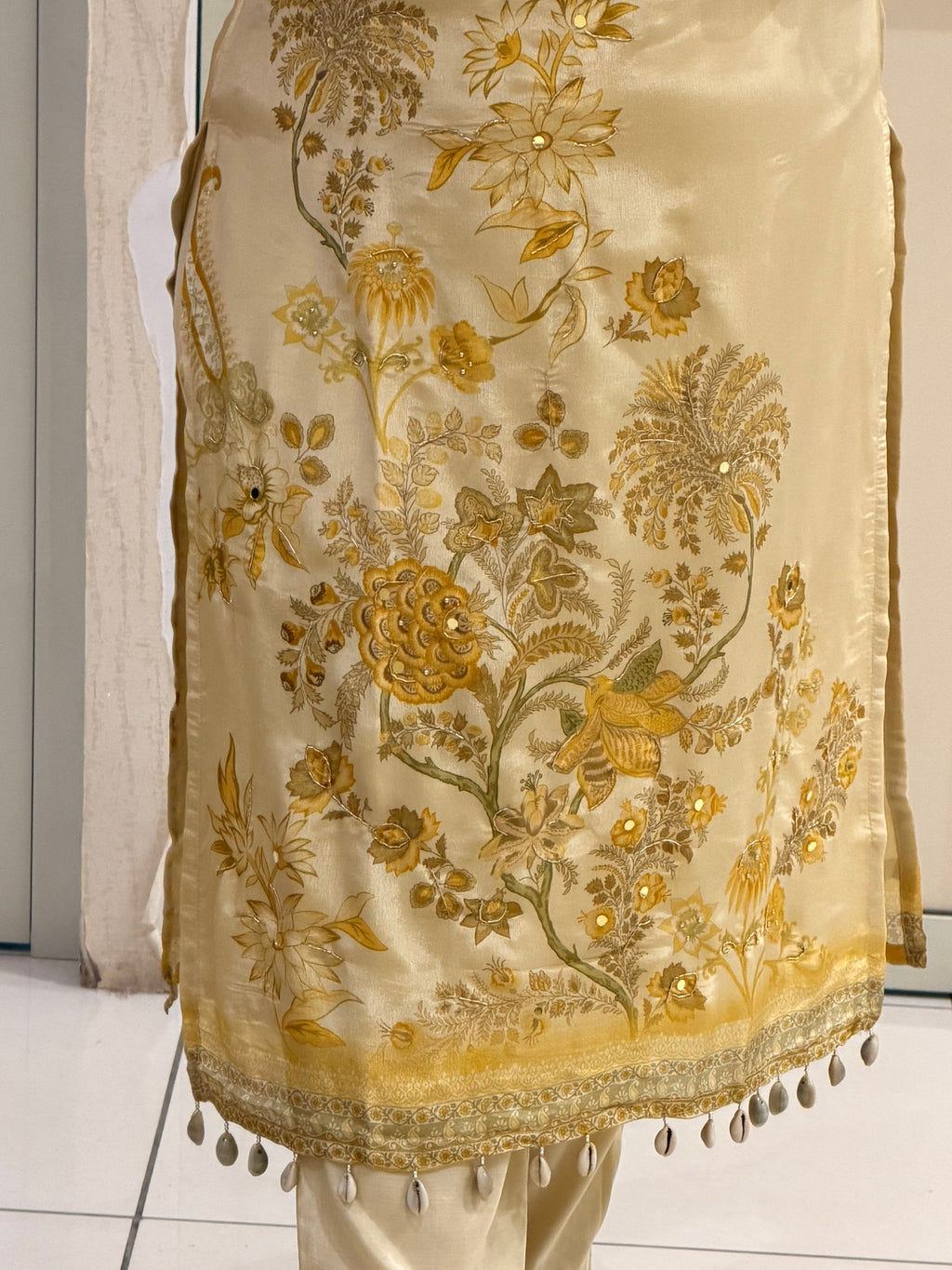 Elegant Ivory & Mustard Floral Party Wear Suit Set