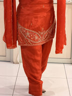 Rust Orange Crepe Farsi Handwork Designer Suit Set