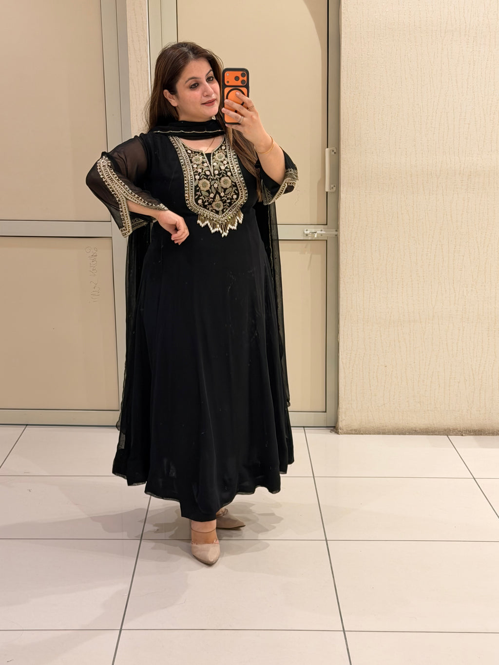 Black Pure Georgette Handwork Designer Suit Set