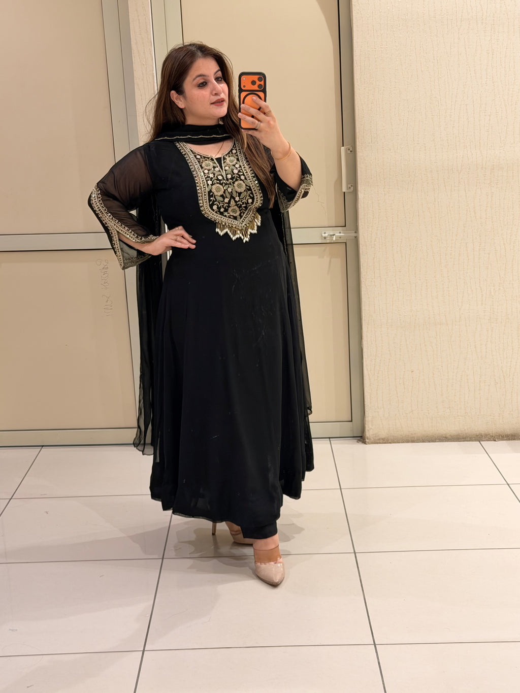 Black Pure Georgette Handwork Designer Suit Set