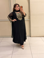 Black Pure Georgette Handwork Designer Suit Set