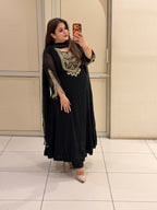 Black Pure Georgette Handwork Designer Suit Set
