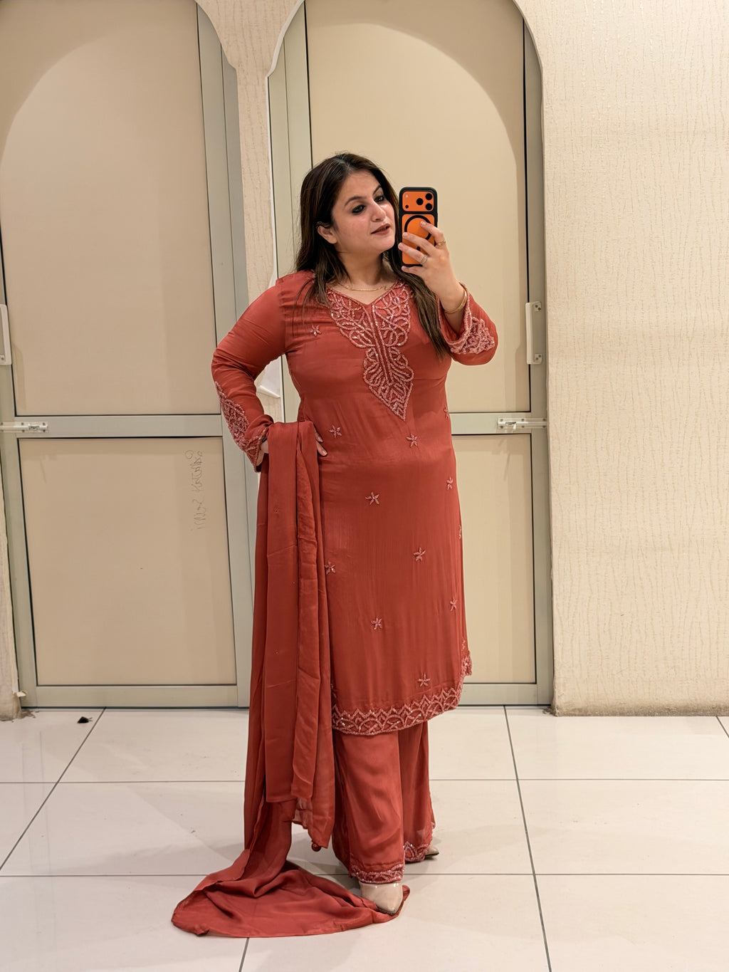 Dusty Rose Embroidered Party Wear Suit Set