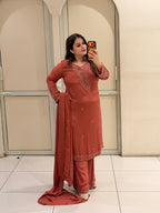 Dusty Rose Embroidered Party Wear Suit Set