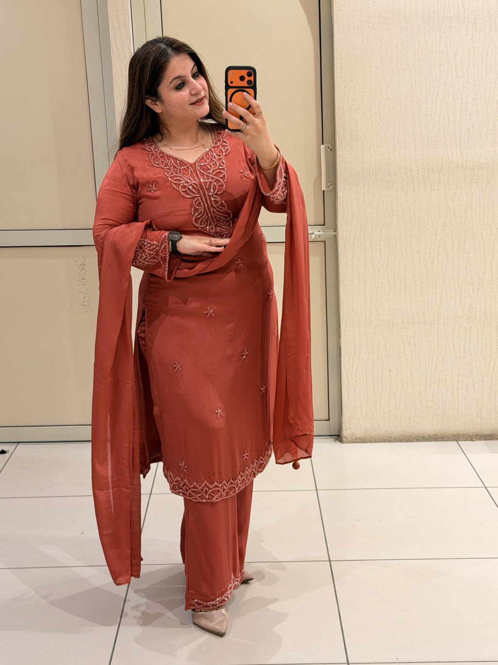 Dusty Rose Embroidered Party Wear Suit Set