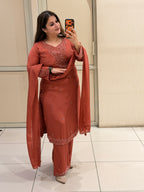 Dusty Rose Embroidered Party Wear Suit Set