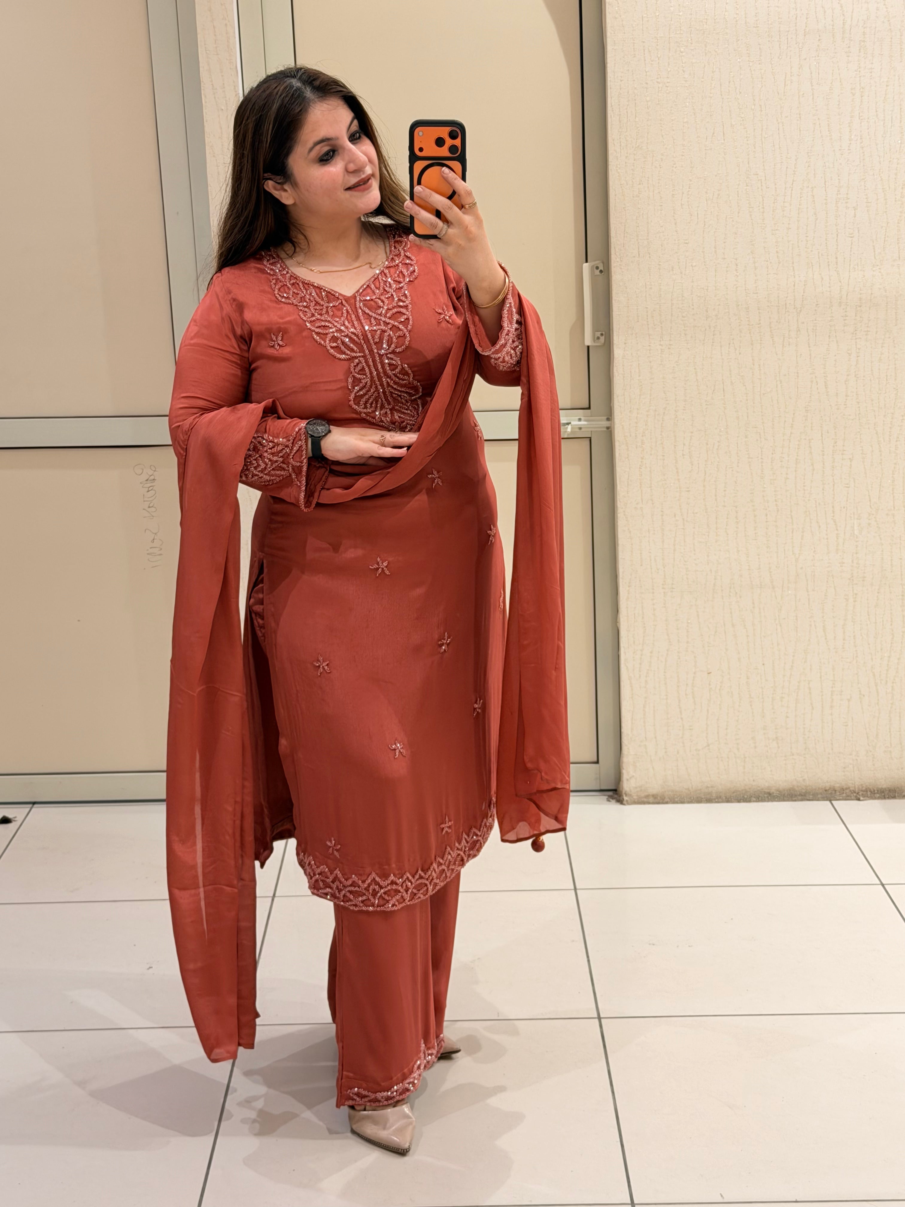 Dusty Rose Embroidered Party Wear Suit Set