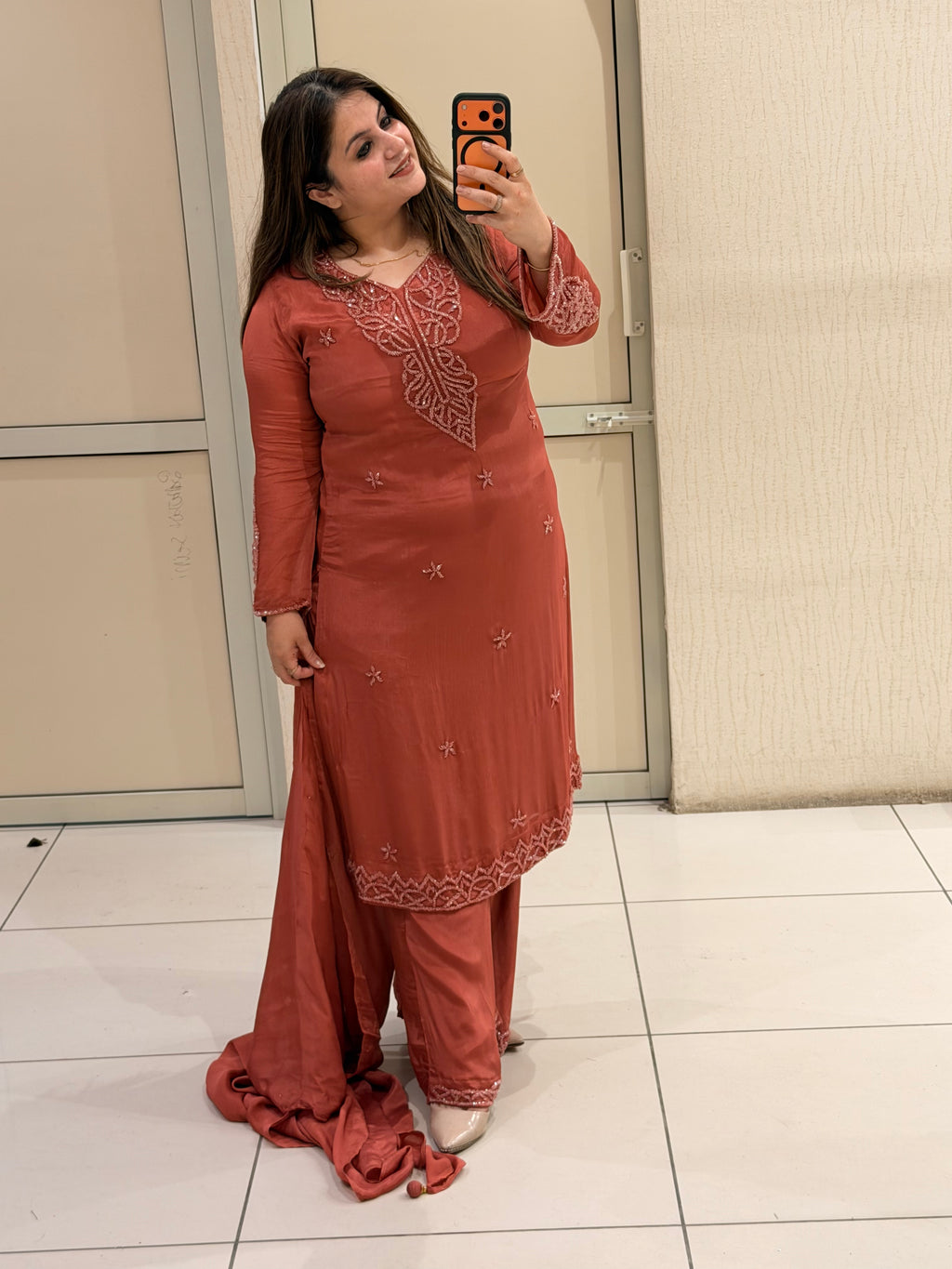 Dusty Rose Embroidered Party Wear Suit Set