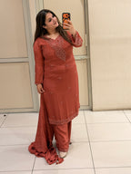 Dusty Rose Embroidered Party Wear Suit Set