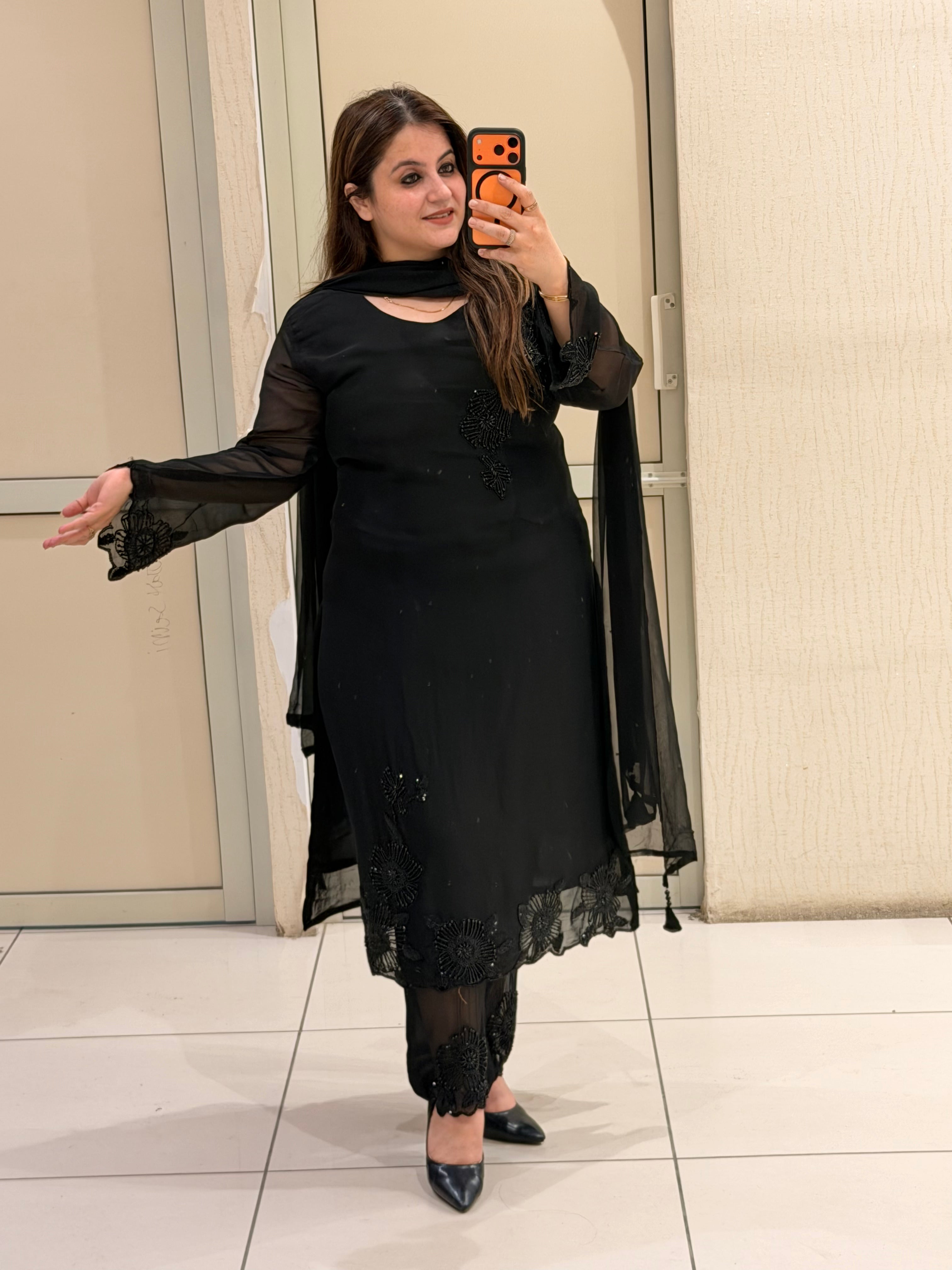 Black Party Wear Handwork Designer Suit Set
