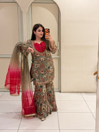 Floral Printed Party Wear Sharara Suit Set with Ombre Dupatta