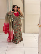 Floral Printed Party Wear Sharara Suit Set with Ombre Dupatta