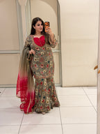 Floral Printed Party Wear Sharara Suit Set with Ombre Dupatta