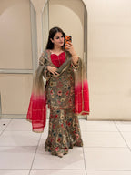 Floral Printed Party Wear Sharara Suit Set with Ombre Dupatta