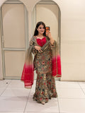 Floral Printed Party Wear Sharara Suit Set with Ombre Dupatta
