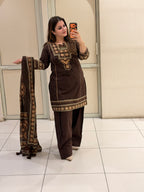 Brown Cotton Printed Farshi Suit Set with Dupatta