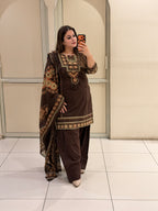 Brown Cotton Printed Farshi Suit Set with Dupatta