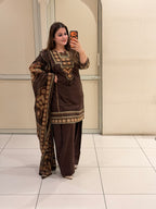 Brown Cotton Printed Farshi Suit Set with Dupatta