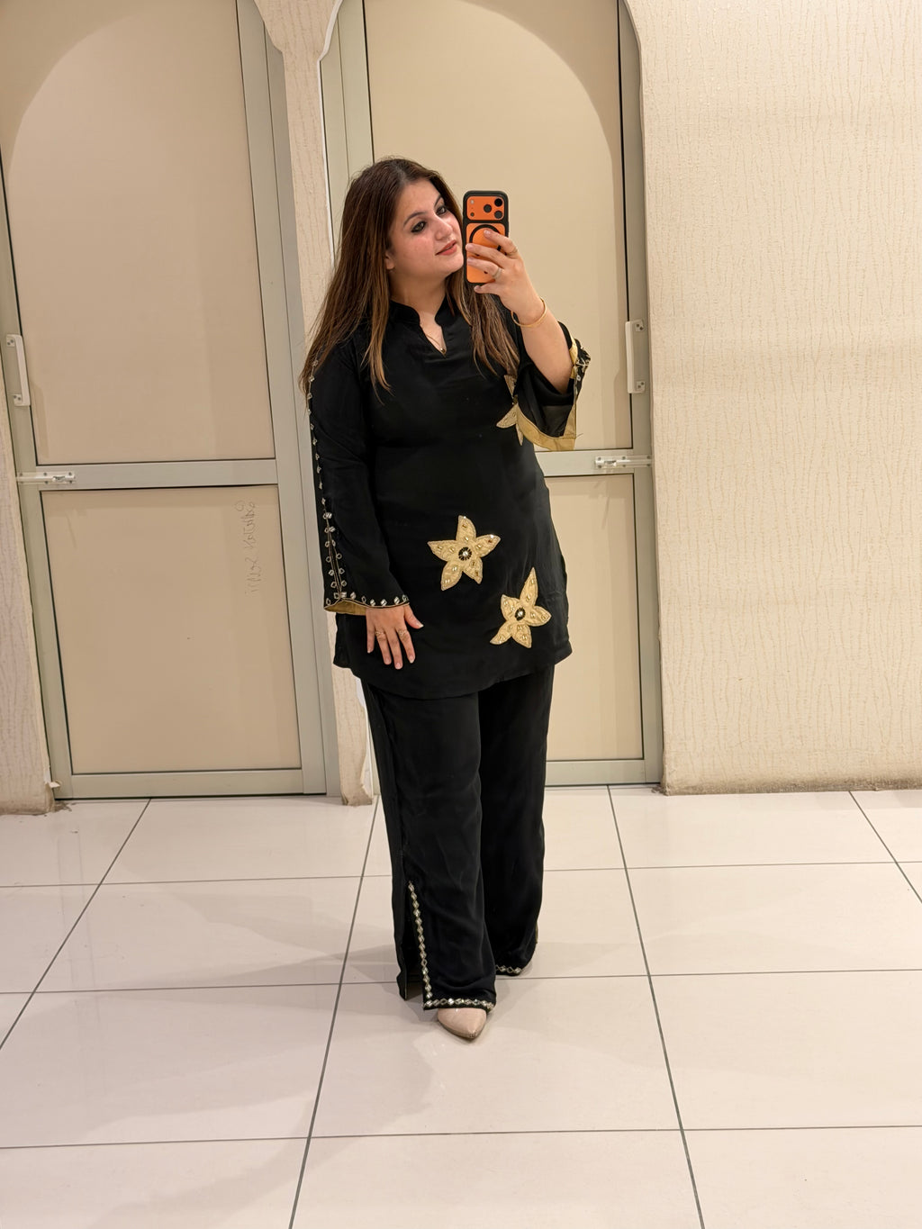 Black Crepe Embroidered Co-ord Set for Women