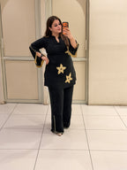 Black Crepe Embroidered Co-ord Set for Women
