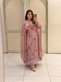 Pink Chinon Floral  Party Wear Suit Set
