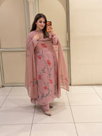 Pink Chinon Floral  Party Wear Suit Set