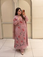Pink Chinon Floral  Party Wear Suit Set