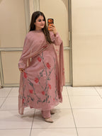 Pink Chinon Floral  Party Wear Suit Set