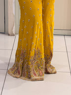 Mustard Yellow Chinon Handwork Two-Piece Co-ord Set