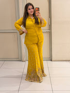 Mustard Yellow Chinon Handwork Two-Piece Co-ord Set