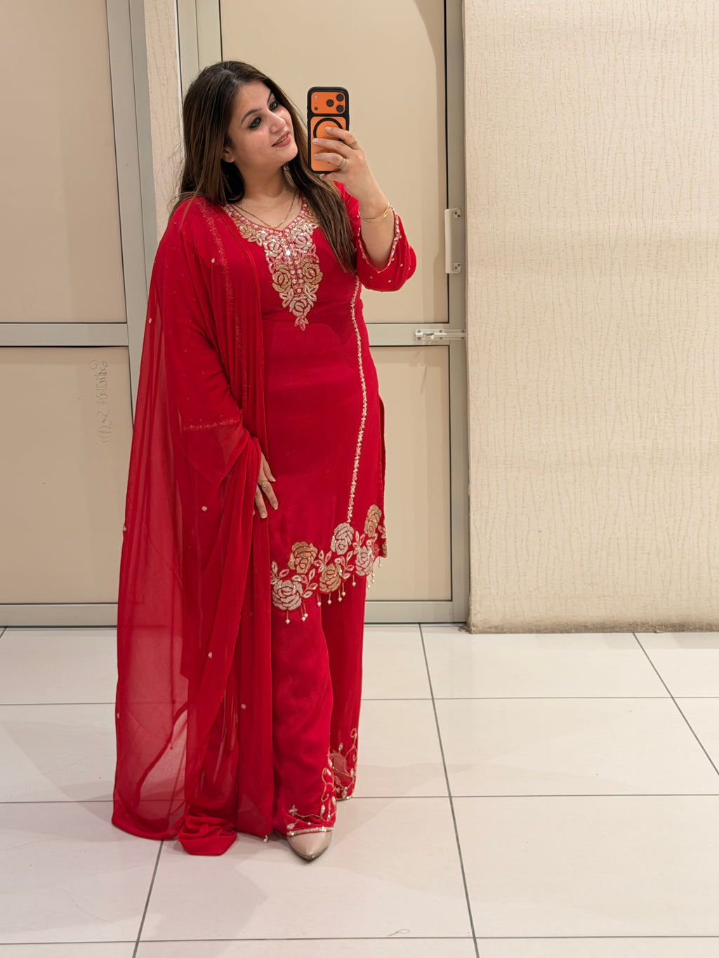 Hot Pink Designer Handwork Kurta Palazzo Set with Dupatta