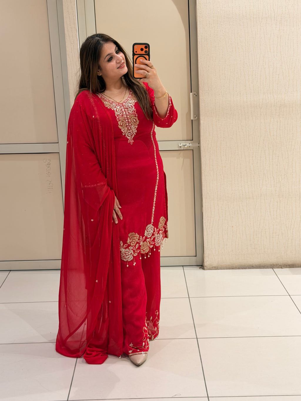 Hot Pink Designer Handwork Kurta Palazzo Set with Dupatta