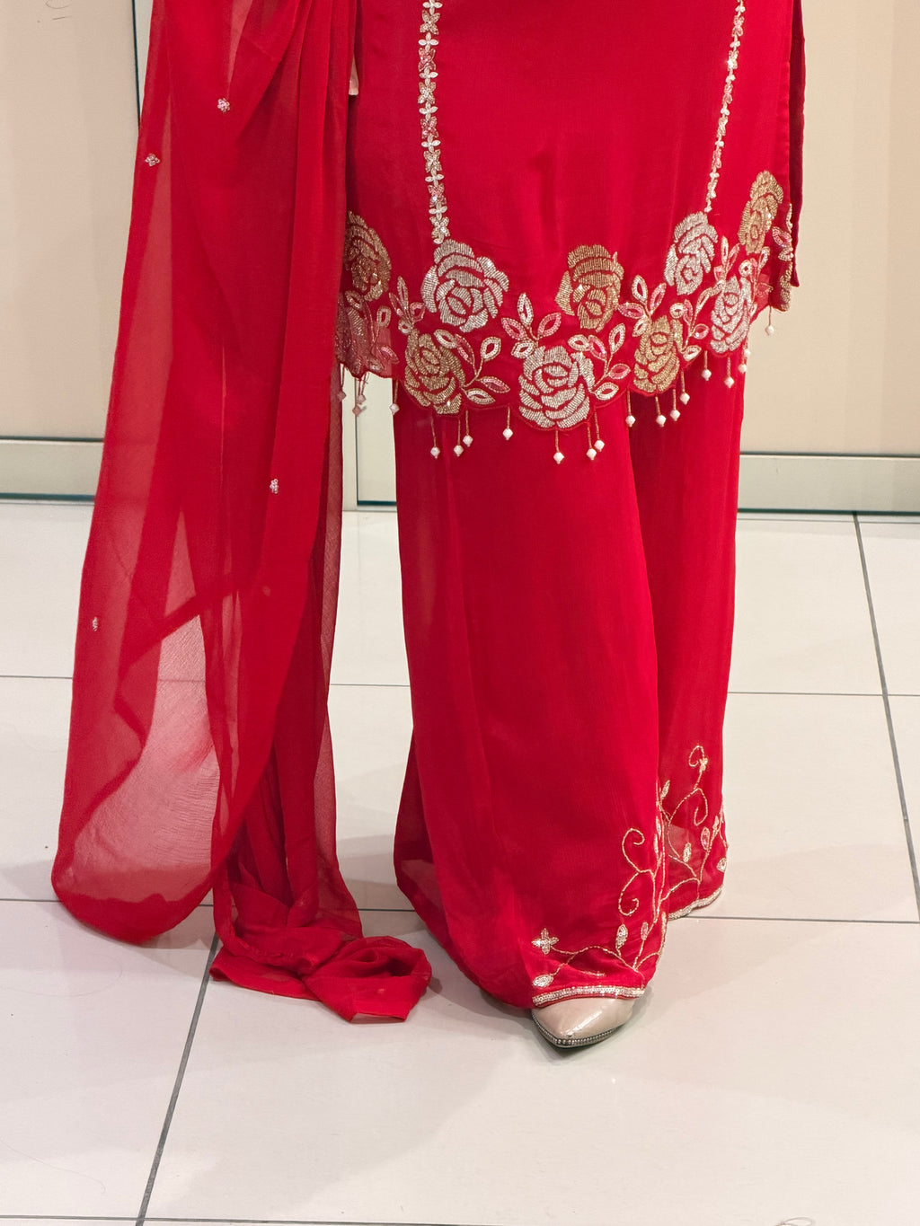 Hot Pink Designer Handwork Kurta Palazzo Set with Dupatta