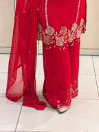 Hot Pink Designer Handwork Kurta Palazzo Set with Dupatta