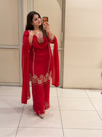 Hot Pink Designer Handwork Kurta Palazzo Set with Dupatta