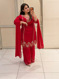 Hot Pink Designer Handwork Kurta Palazzo Set with Dupatta