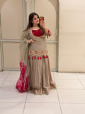 Beige Designer Bustier Lehenga Set