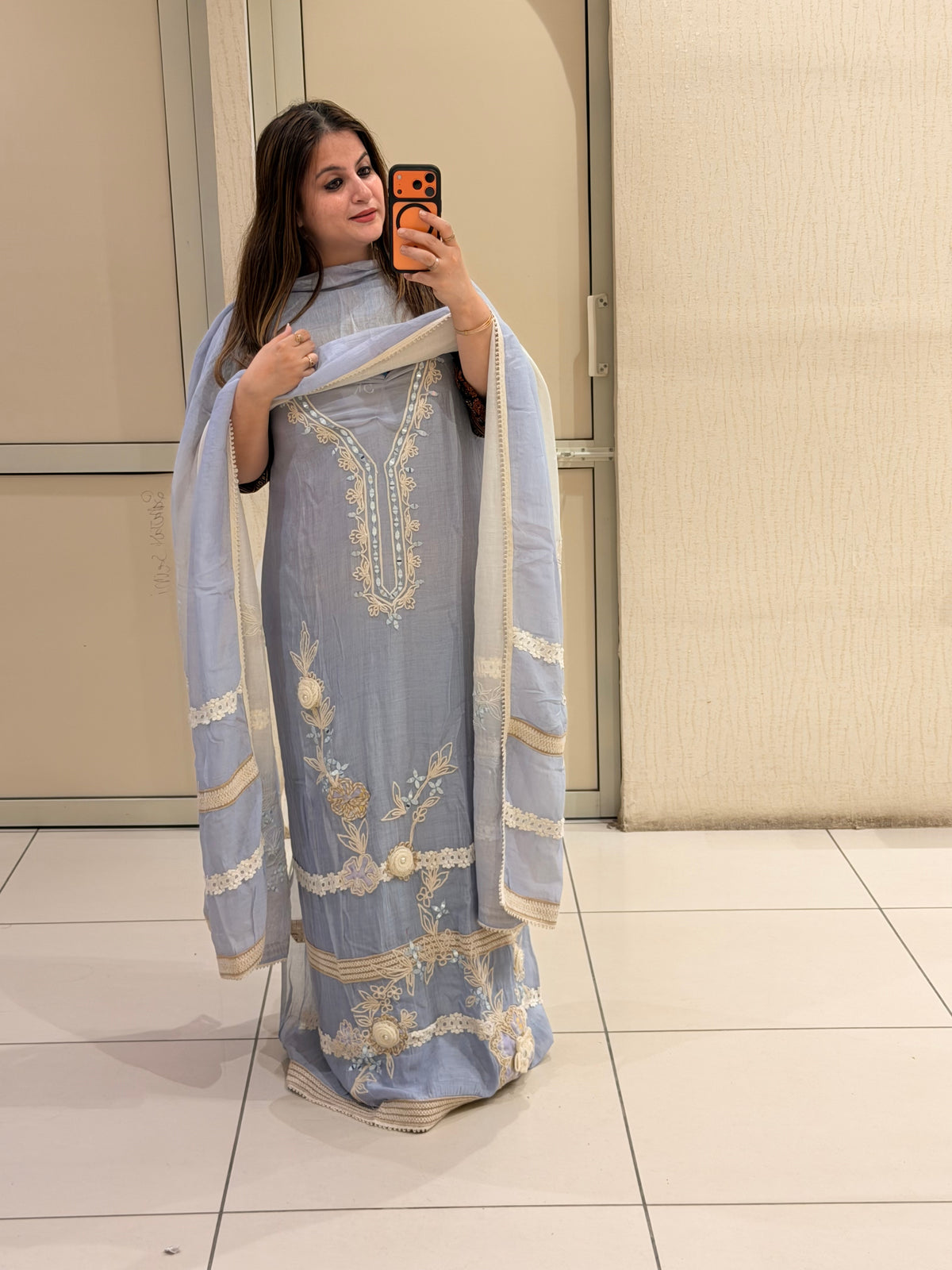 Light Blue Exclusive Mul Embroidered Unstitched Suit (Premium Collection)