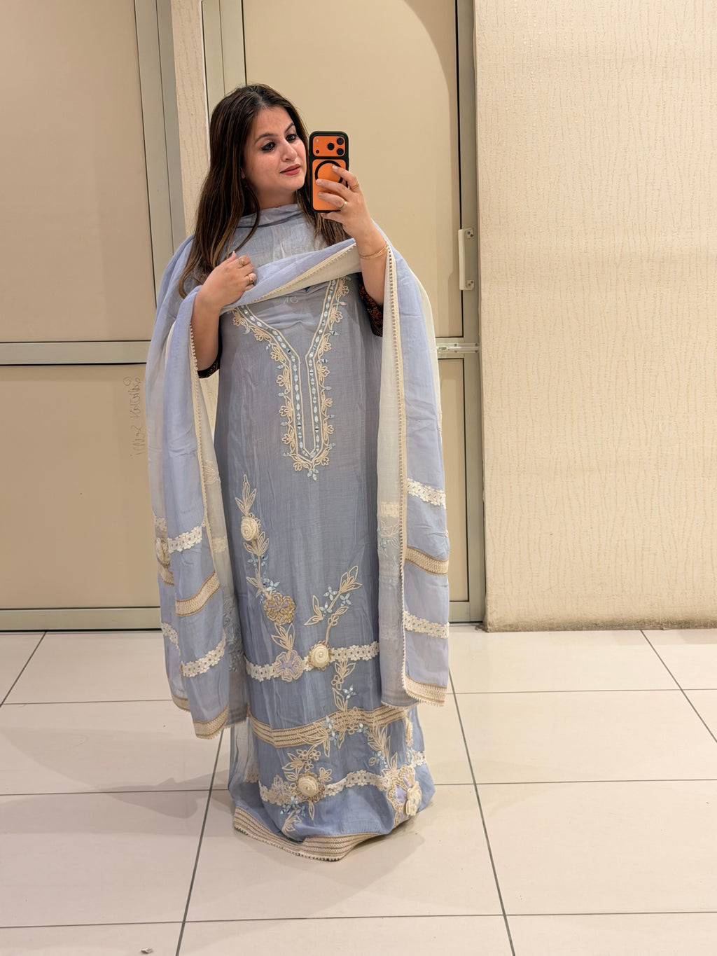 Light Blue Exclusive Mul Embroidered Unstitched Suit (Premium Collection)